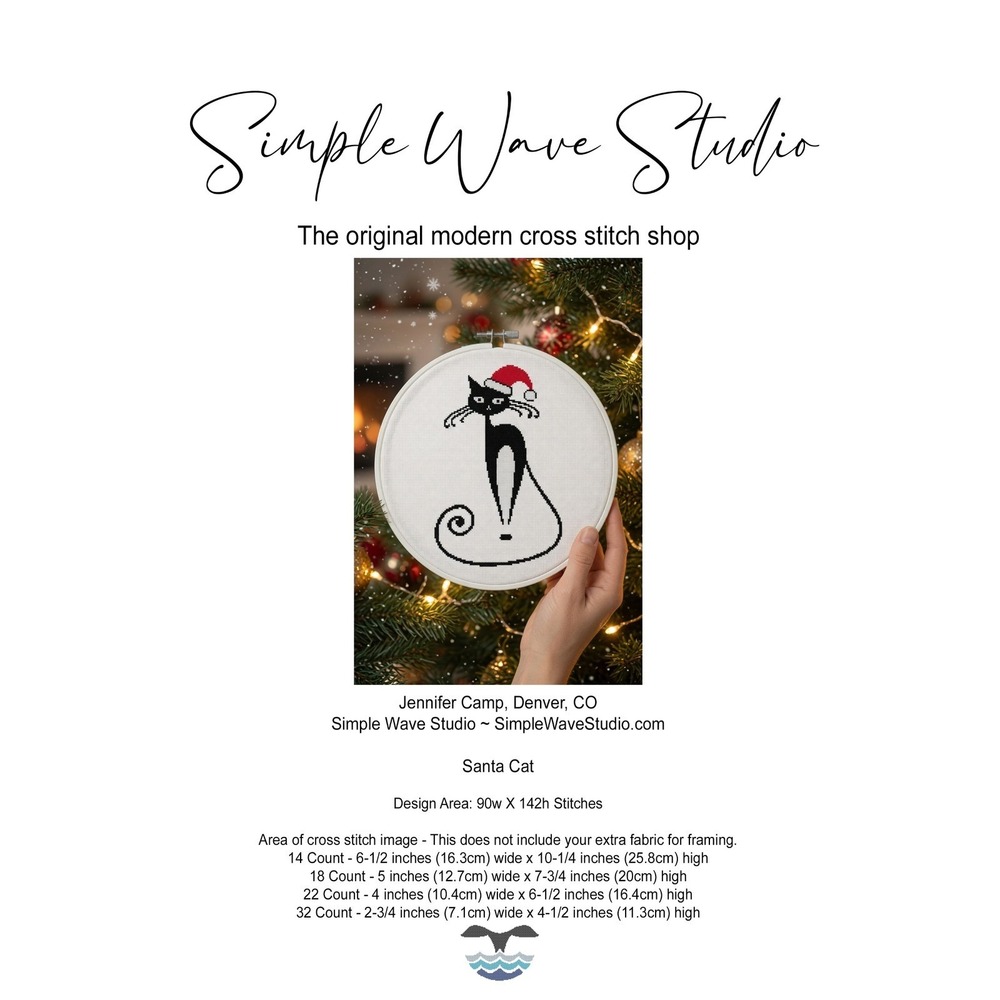 Christmas Holiday Black Cat Santa Hat Funny Humor - Counted Cross Stitch Pattern